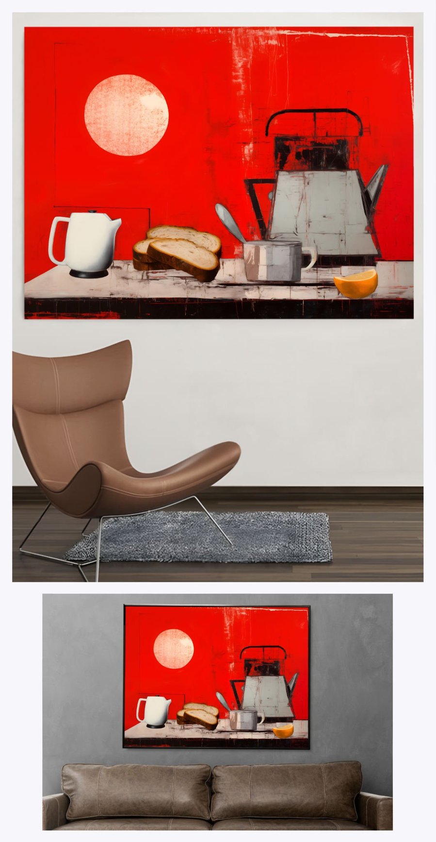 Experience the serene allure of 'Good Morning', elegantly exhibited in two diverse living room settings, demonstrating how this landscape artwork complements different interior styles.