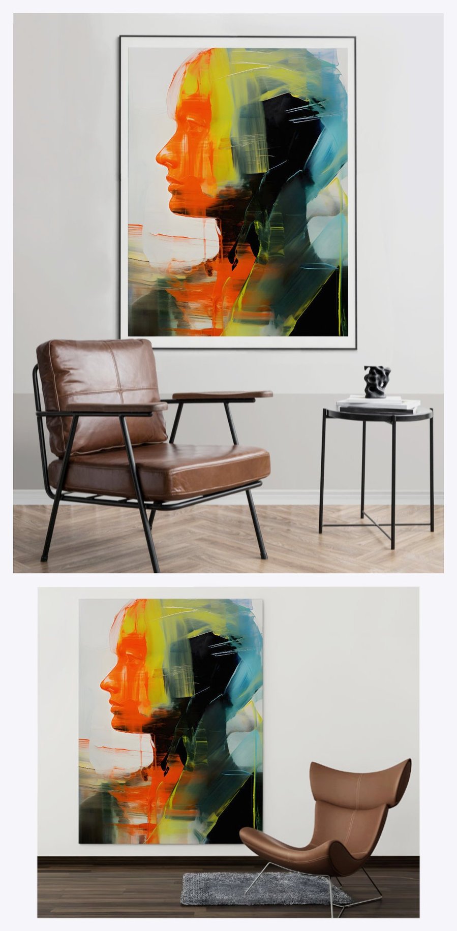 A complete showcase of 'Radiant She', a portrait-format painting, revealing its full splendor and detailed artistry, inviting viewers to fully engage with its visual story.