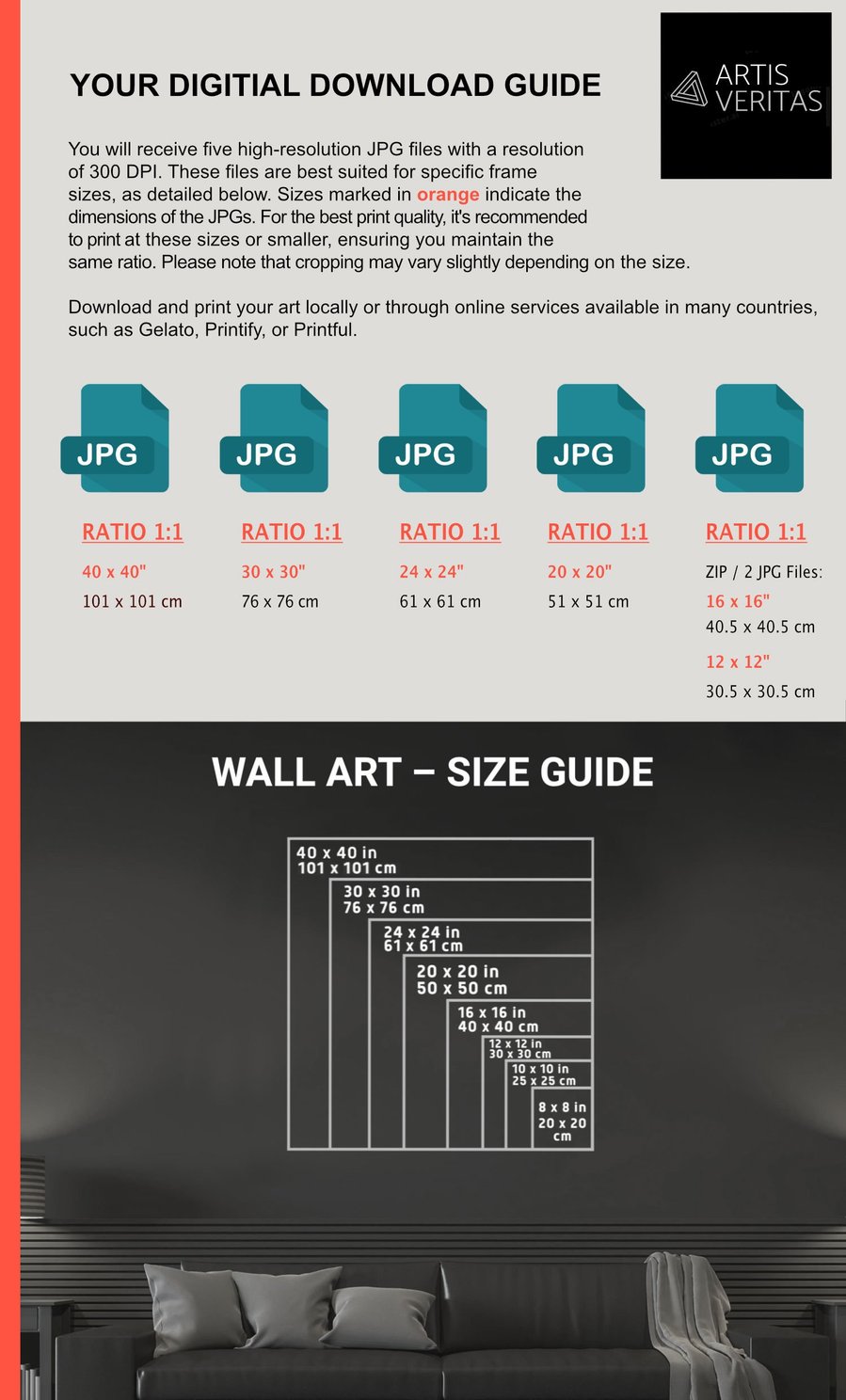 This image features a user-friendly download guide for 'Ocean Wave', along with a custom size guide for its square format, ensuring an effortless and informed selection process for art lovers.