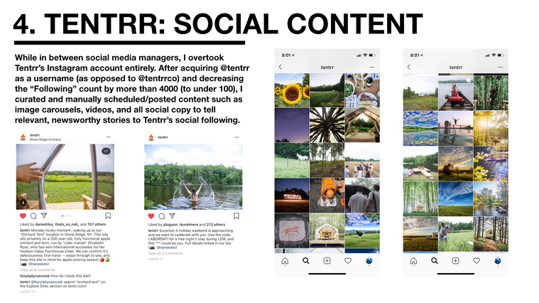 Art direction for a camping company's Instagram page featuring outdoor photographs.