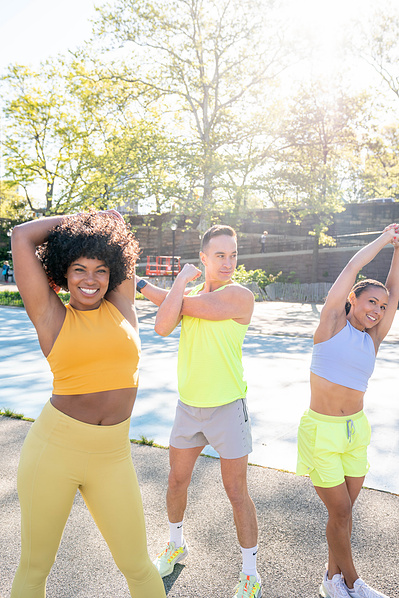 Creative direction for a social media photo shoot for obe Fitness featuring Liz, Spencer and Dorian.