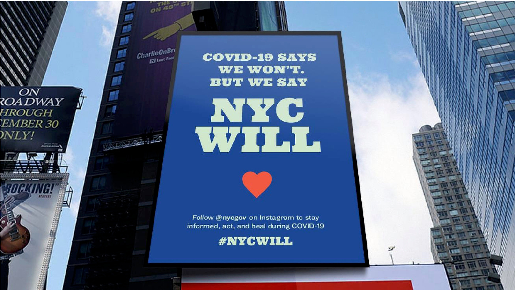 A billboard mockup for a COVID-19 awareness campaign for the NYC Mayor.