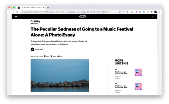 Creative writing piece on attending Primavera music festival alone in Spain.
