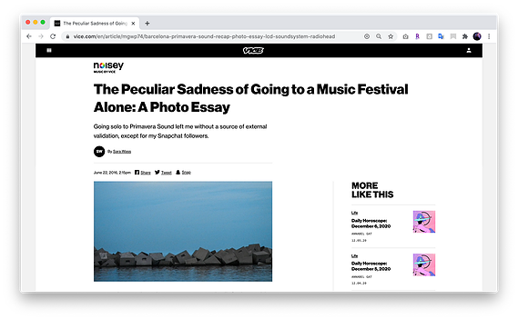 Creative writing piece on attending Primavera music festival alone in Spain.