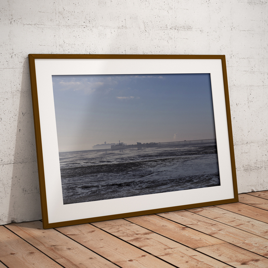 Southend Pier and passing ship, photographic print.