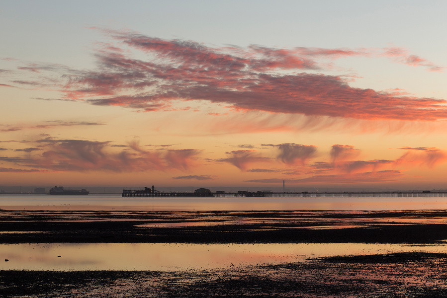 Southend pier at sunset, photographic print.