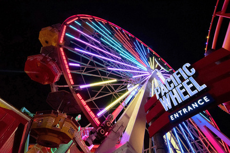 Pacific Wheel at Santa Monica California, Santa Monica Pier ferris wheel at night, 90401. 