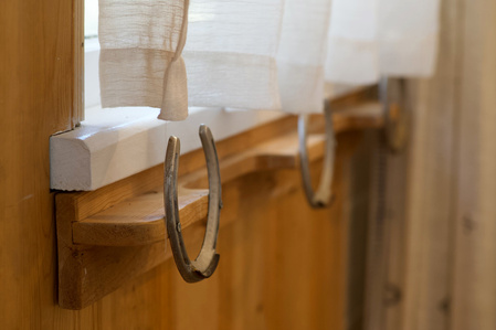 www.arrivedmedia.com, @arrivedmedia, cozy , Coco Cabina Cabin, Big Bear Lake, CA, Bathroom Horseshoe Hooks, woods, real estate photography, commercial photography, detail photo