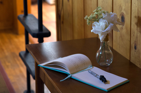 www.arrivedmedia.com, @arrivedmedia, cozy , Coco Cabina Cabin, Big Bear Lake, CA, Thank You Guest Book, woods, real estate photography, commercial photography, detail photo