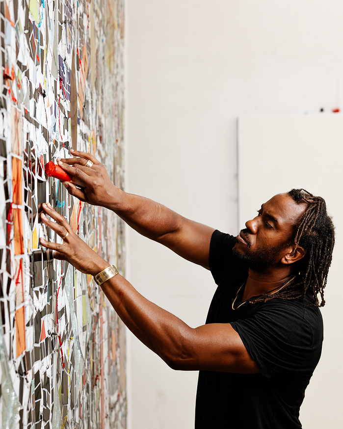 American artist Rashid Johnson in his studio for Hauser & Wirth. Bushwick,NY