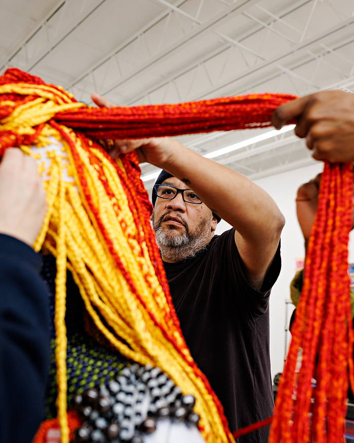 Native - American artist Jeffrey Gibson in his studio before the Venice Biennale for Galerie Magazine. Hudson,NY. 2024