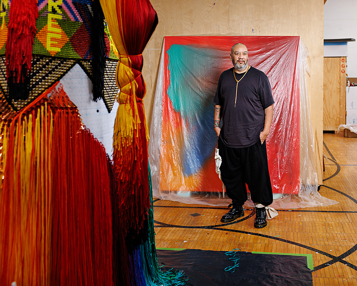 Native - American artist Jeffrey Gibson in his studio before the Venice Biennale for Galerie Magazine. Hudson,NY. 2024