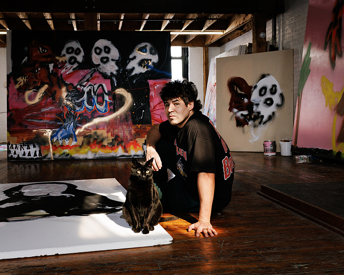 Painter Robert Nava and Jumani for Pace Gallery. Bushwick,NY. 2024