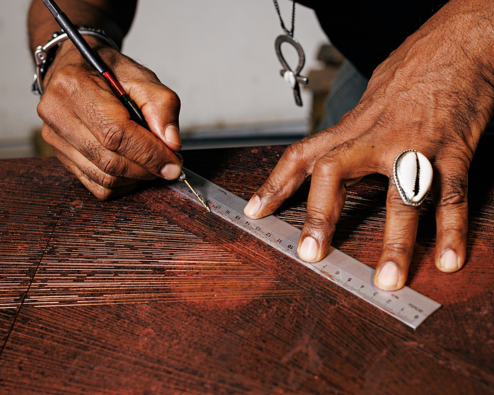 American artist Nari Ward in his Harlem Studio for Lehmann Maupin. Harlem,NY