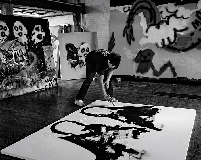Painter Robert Nava and Jumani for Pace Gallery. Bushwick,NY. 2024
