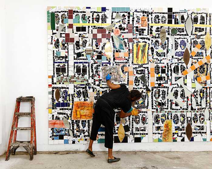 American artist Rashid Johnson in his studio for Hauser & Wirth. Bushwick,NY