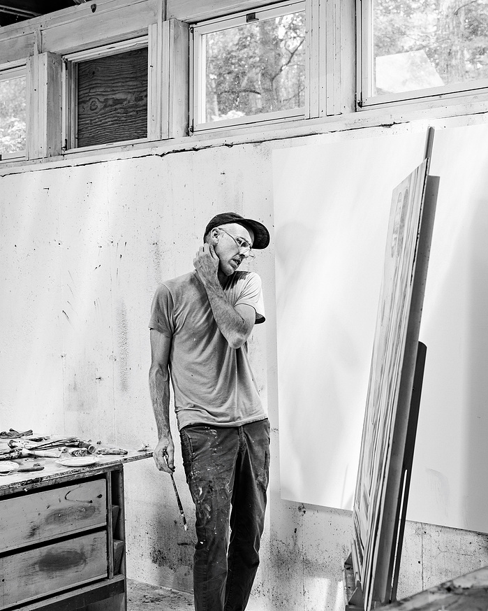 French American Painter Jules de Balincourt in his studio for Pace Gallery. East Hampton,NY. 2024