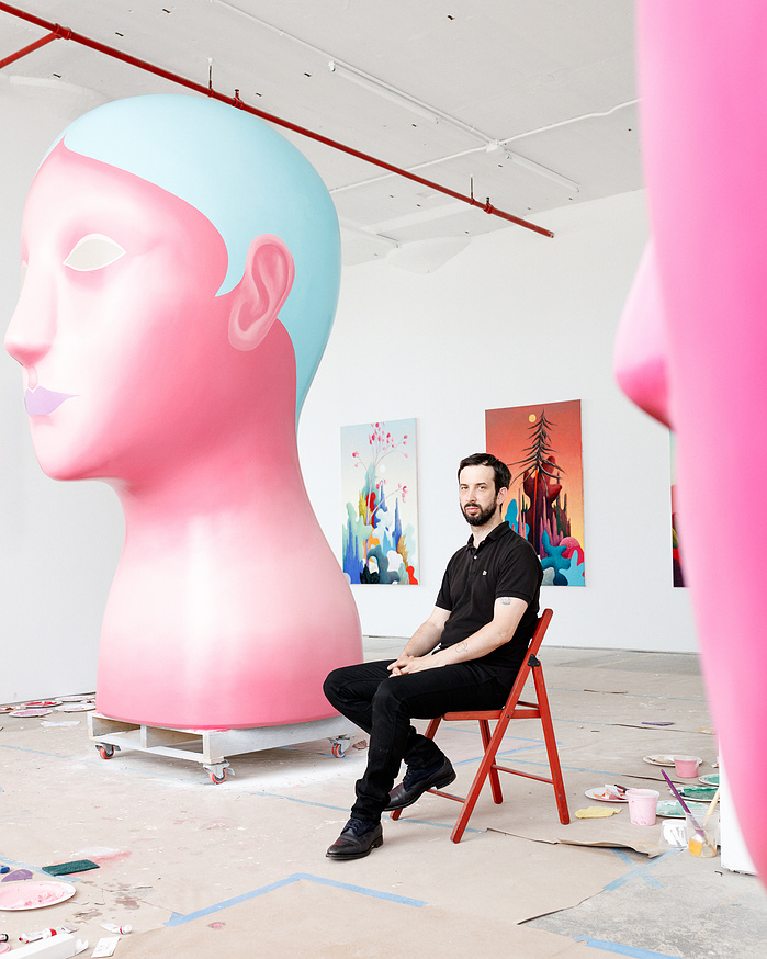 Swiss Painter and sculptor Nicolas Party in his studio for Hauser & Wirth. Redhook,NY