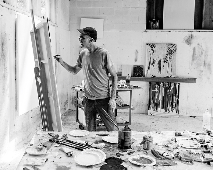 French American Painter Jules de Balincourt in his studio for Pace Gallery. East Hampton,NY. 2024