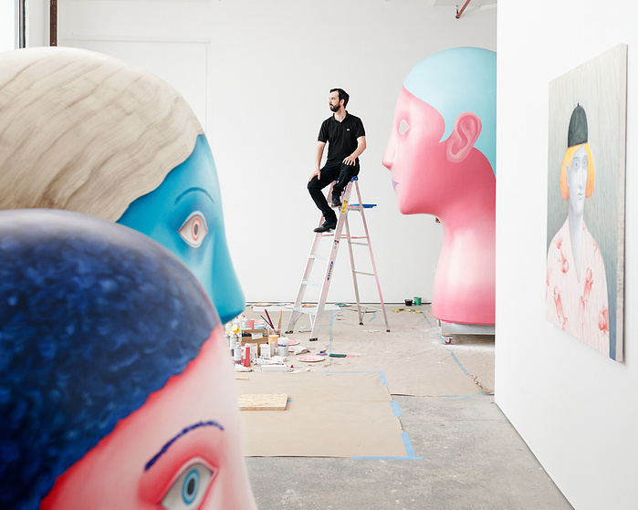 Swiss Painter and sculptor Nicolas Party in his studio for Hauser & Wirth. Redhook,NY