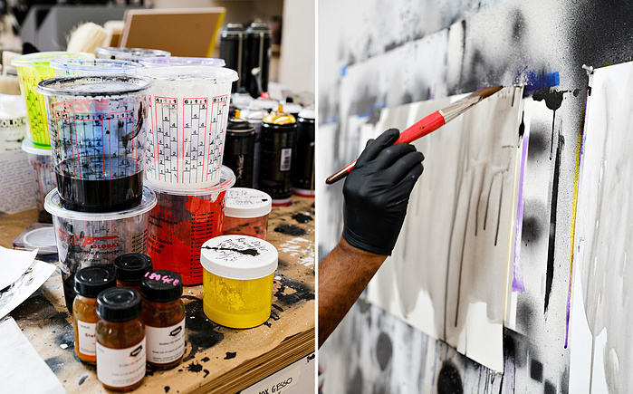 Brooklyn, NY: American painter and conceptual artist Adam Pendleton shot at his Brooklyn Navy yard studio for Pace Gallery