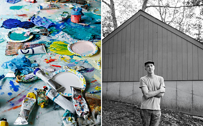 French American Painter Jules de Balincourt in his studio for Pace Gallery. East Hampton,NY. 2024