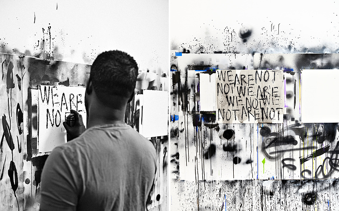 Brooklyn, NY: American painter and conceptual artist Adam Pendleton shot at his Brooklyn Navy yard studio for Pace Gallery