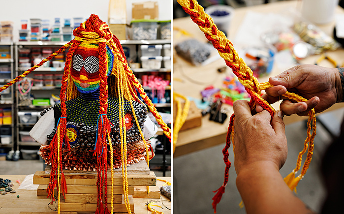 Native - American artist Jeffrey Gibson in his studio before the Venice Biennale for Galerie Magazine. Hudson,NY. 2024