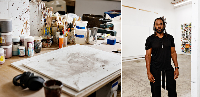 American artist Rashid Johnson in his studio for Hauser & Wirth. Bushwick,NY