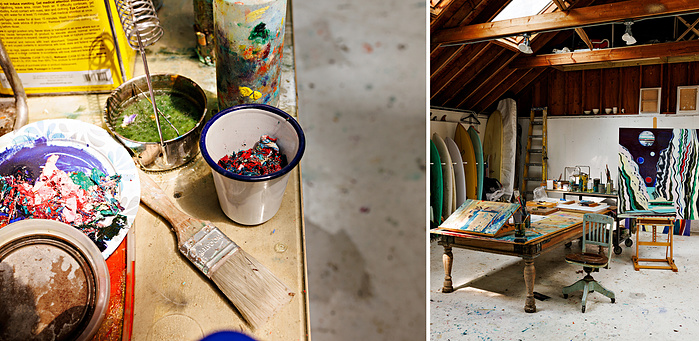 French American Painter Jules de Balincourt in his studio for Pace Gallery. East Hampton,NY. 2024