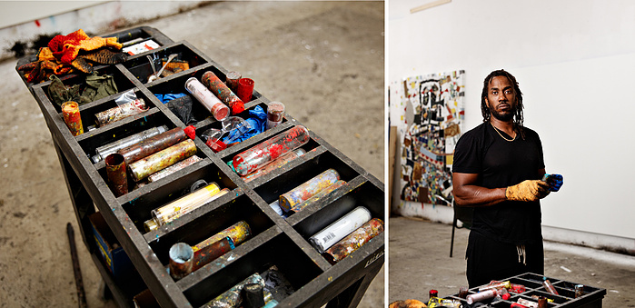 American artist Rashid Johnson in his studio for Hauser & Wirth. Bushwick,NY