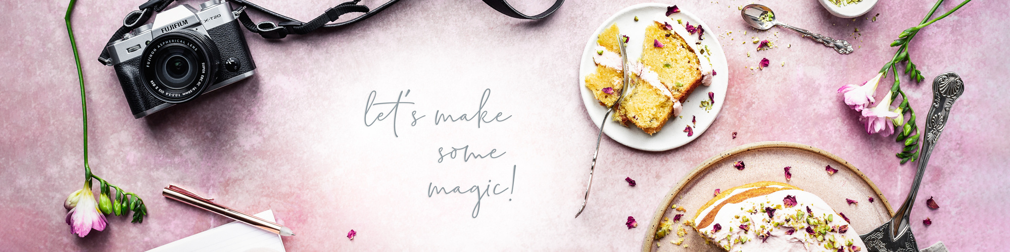 editorial food photographer creative project planning with camera and cake slice