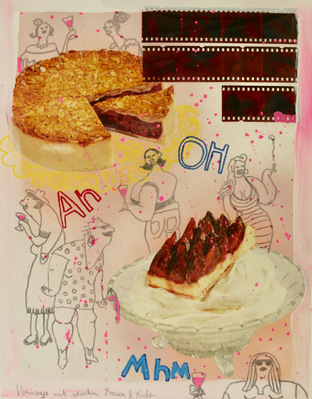 Vernissage mit schicken Frauen & Kuchen, 2019
Acrylic and mixed media on canvas
30,5cm x 39cm