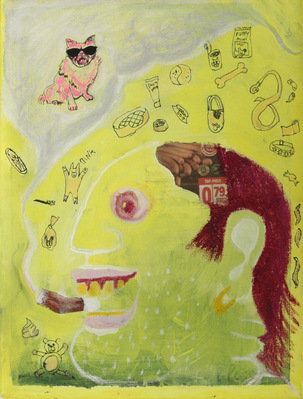 79 Eurocent, 2019
Acrylic, oil pastels, ink and paper on canvas
33,5cm x 43,cm