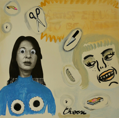 Artistic enough to be artist, 2019
Acrylic, plastic and paper on canvas
60cm x 60cm