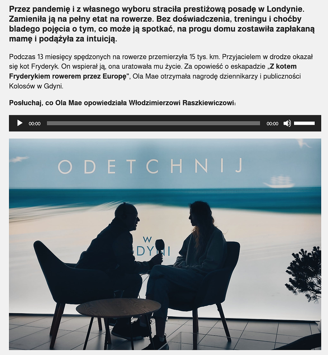 Ola Mae talks about her experiences at the Kolosy Festival in Gdynia, 2022