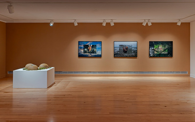 (L-R) 
Celestial Vessels, 2023
clay, digital photographs, decals

Ancestral Awakening, 2023
Gestures Across Time, 2023
Silent Echoes of Lunar Birth, 2023
composite of digital photographs