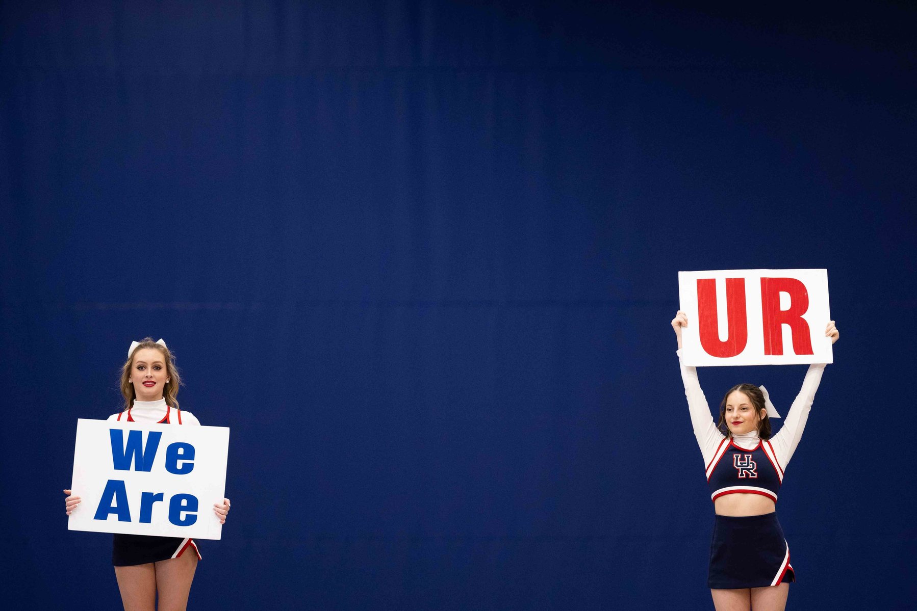 Richmond cheerleaders cheer on the Richmond women's basketball team during the first half of an NCAA Tournament game against Loyola at the Henrico Sports & Events Center in Henrico, Va., Friday, March 8, 2024.