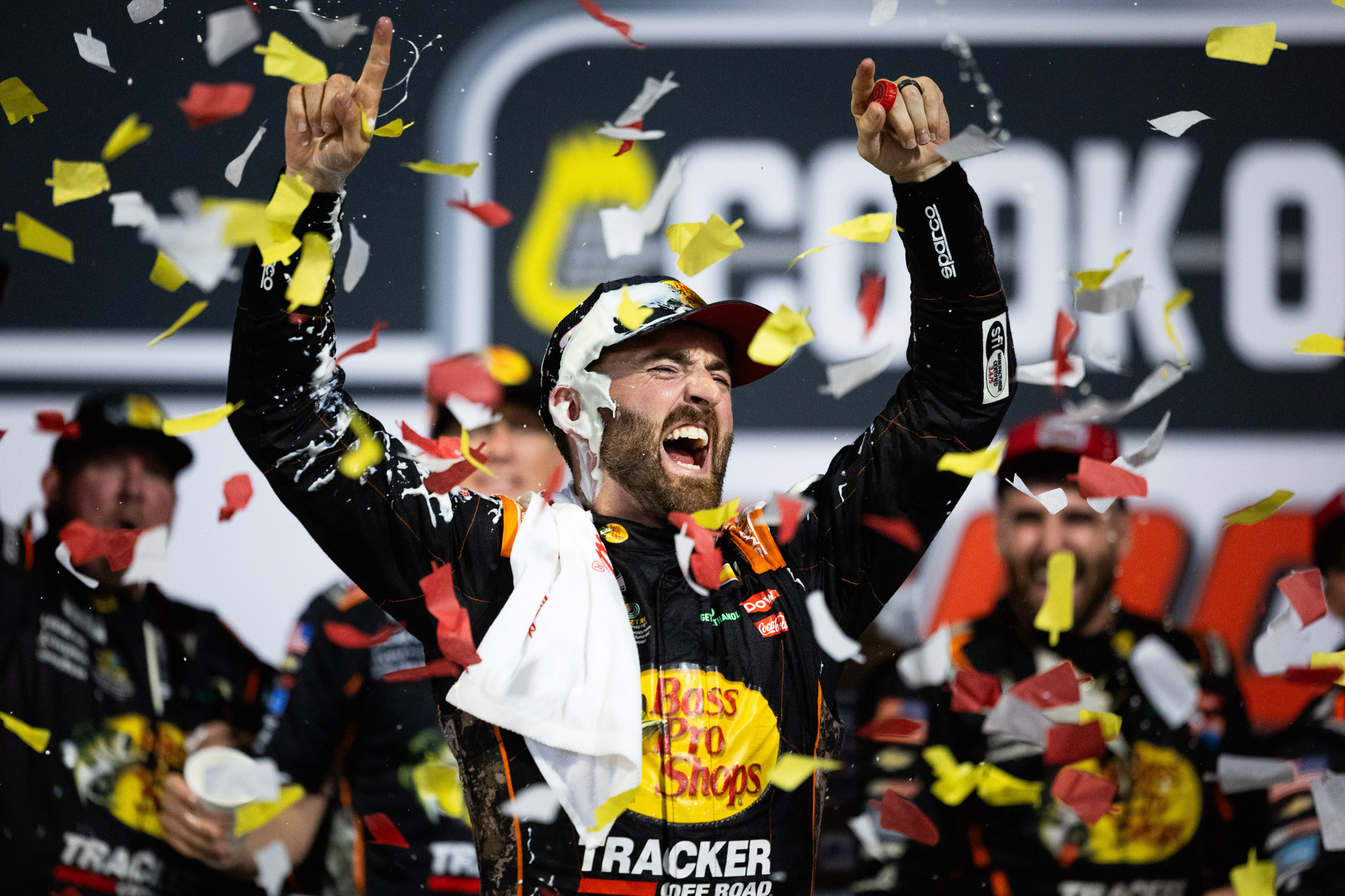 Austin Dillon celebrates after winning the Cook Out 400 at Richmond Raceway in Richmond, Va., Sunday, Aug. 11, 2024.