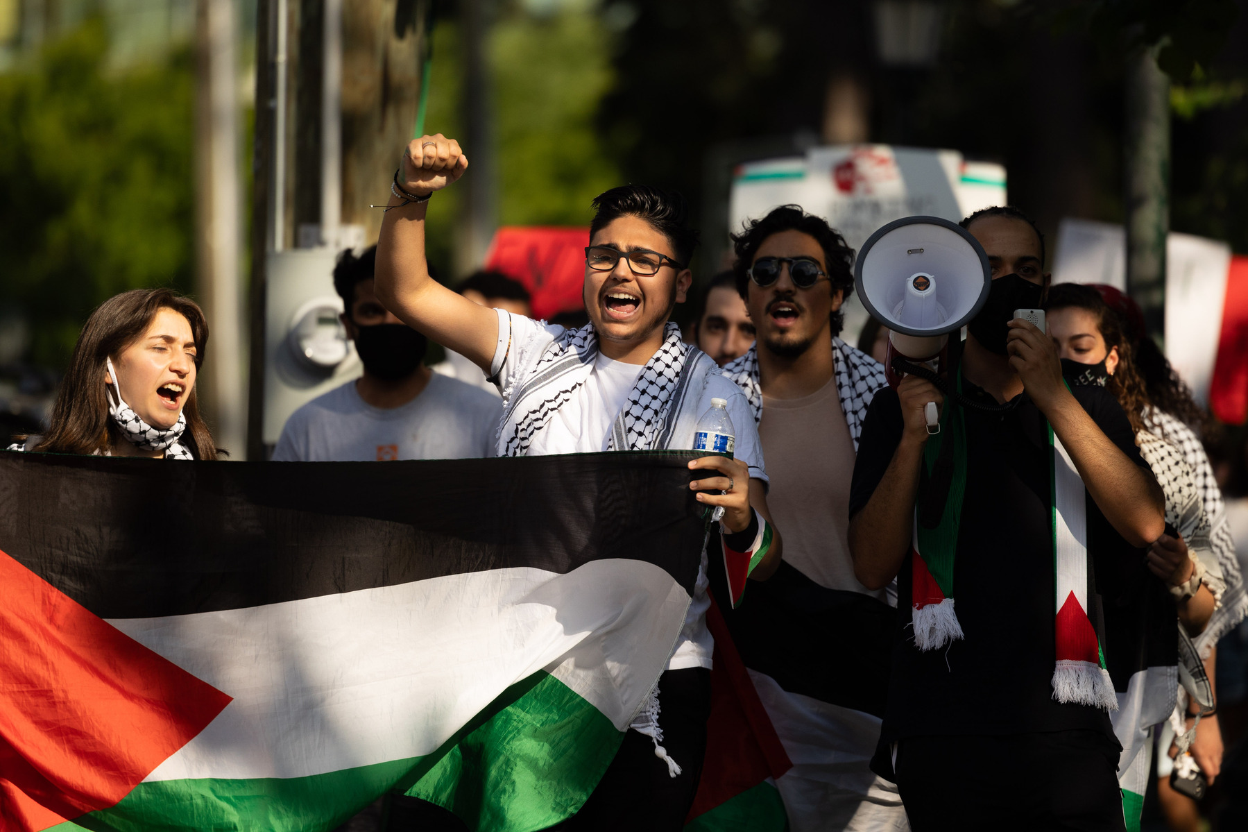 University of Virginia students yell during a pro-Palestine march in Charlottesville Va., Thursday, May 20, 2021.