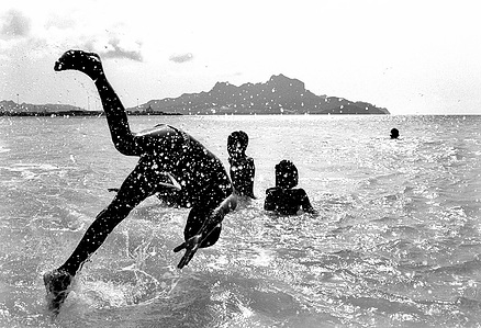Kids playing at the beach near Mindelo on the island of São Vicente.