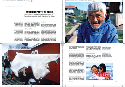 Publication tearsheet showing impressions of a sea kayaking adventure in Greenland.