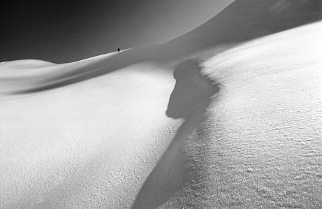 Black and white outdoor mountain winter shot.