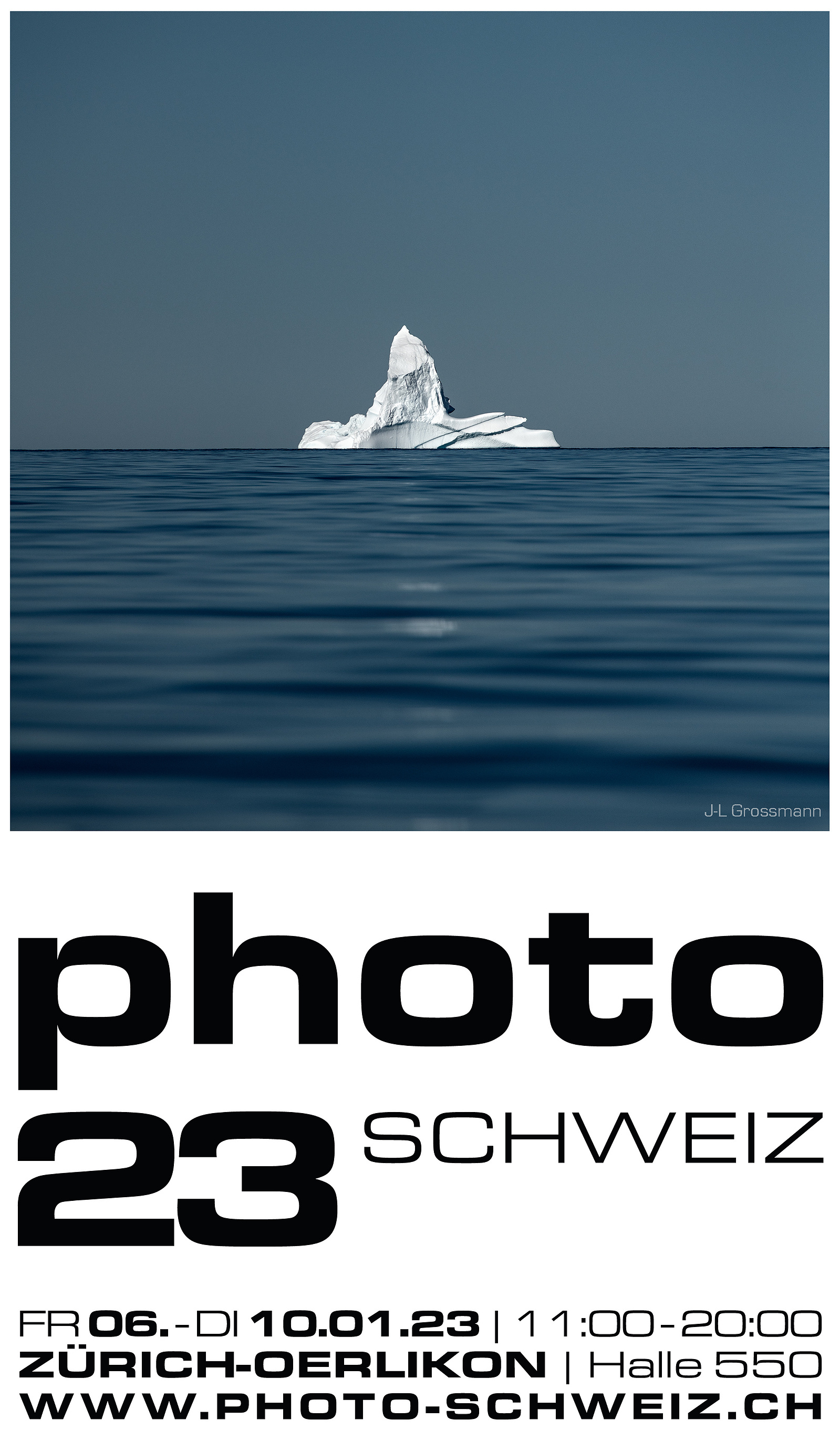 flyer of photography exhibition in Zurich, Switzerland with Swiss photographer Jean-Luc Grossmann, based in Zurich.