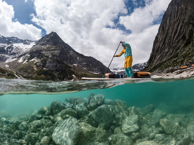 Stan Up Paddling half&amp;#x2F;half shot. Outdoor photography Switzerland.