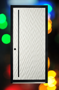 White door on a blurred nightlight background.