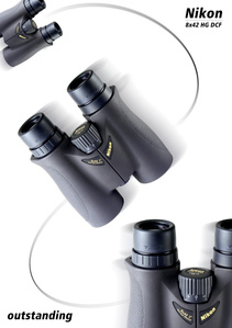 Binoculars in front of white background.