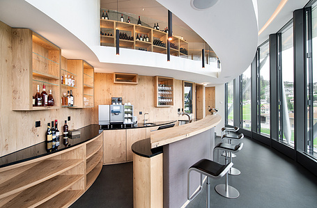Interior photography of a bar at Silo, architectural masterpiece in Einsiedeln, Switzerland.