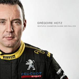 Rally driver Grégoire Hotz posing in front of the camera in my studio.