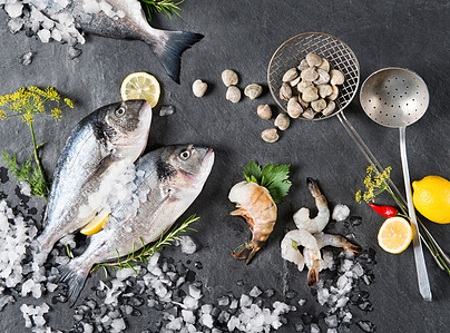 Product photography for Migros – fish and schrimps.